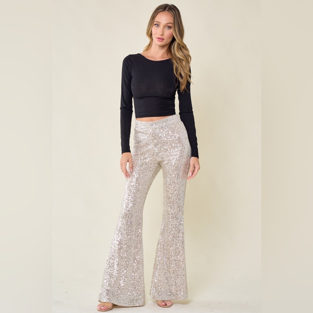 Junior Fit Sequined Flare Leg Pants - Picture 3 of 5
